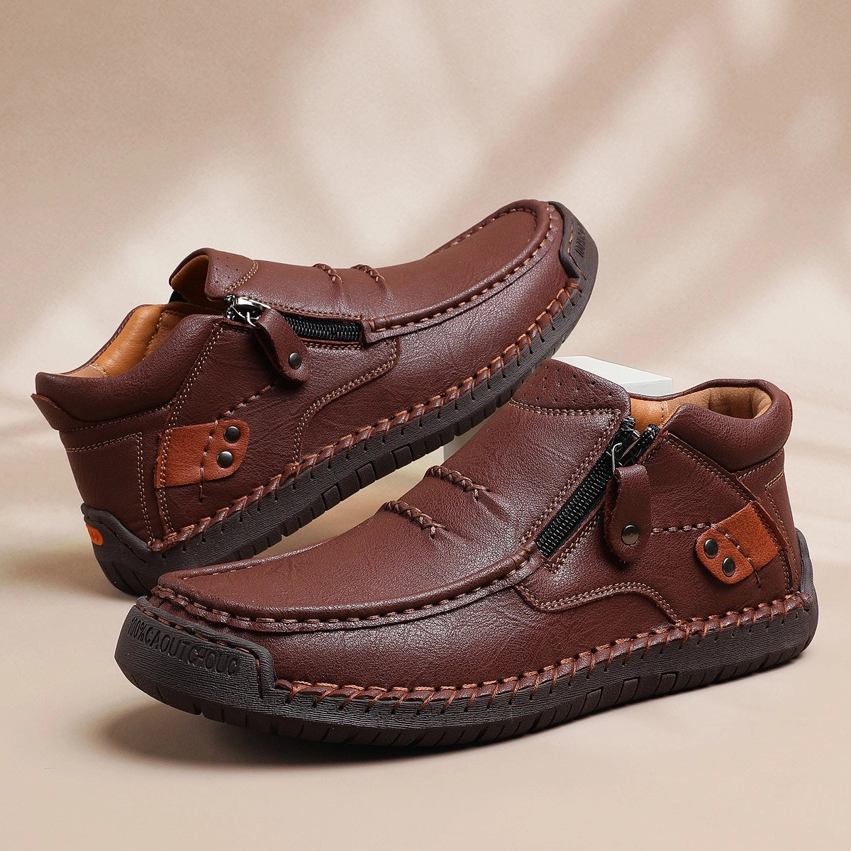 Men's Handmade Leather Boots with Arch Support & Wide Toe Box | Easy Zip Design