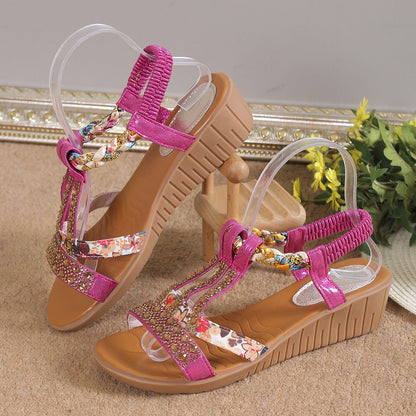 🔥Last Day 50% OFF 🔥Women's Rhinestone Decor Wedge Sandals, Comfortable and Anti-slip